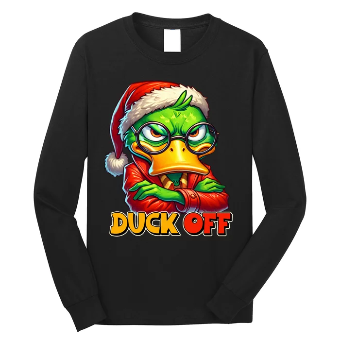 Duck Off Funny Sarcastic Grumpy Duck Christmas Long Sleeve Shirt