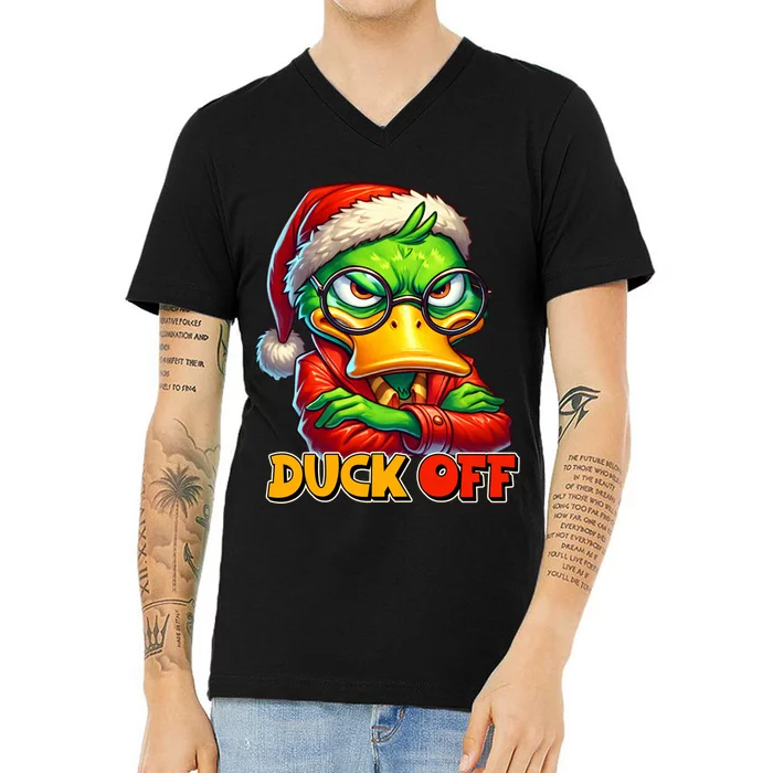 Duck Off Funny Sarcastic Grumpy Duck Christmas V-Neck T-Shirt