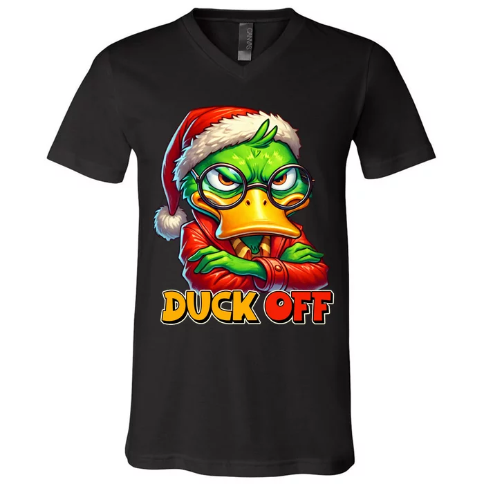 Duck Off Funny Sarcastic Grumpy Duck Christmas V-Neck T-Shirt