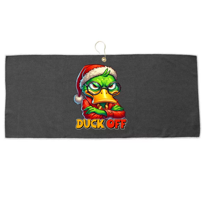 Duck Off Funny Sarcastic Grumpy Duck Christmas Large Microfiber Waffle Golf Towel