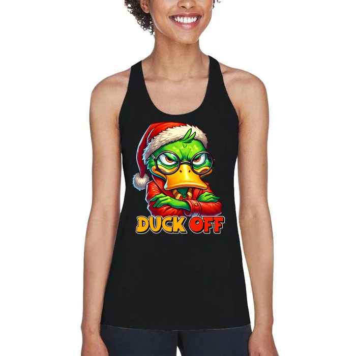 Duck Off Funny Sarcastic Grumpy Duck Christmas Women's Racerback Tank