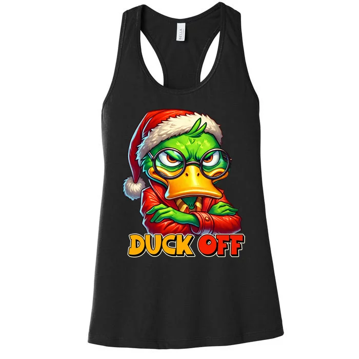 Duck Off Funny Sarcastic Grumpy Duck Christmas Women's Racerback Tank