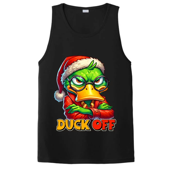 Duck Off Funny Sarcastic Grumpy Duck Christmas Performance Tank