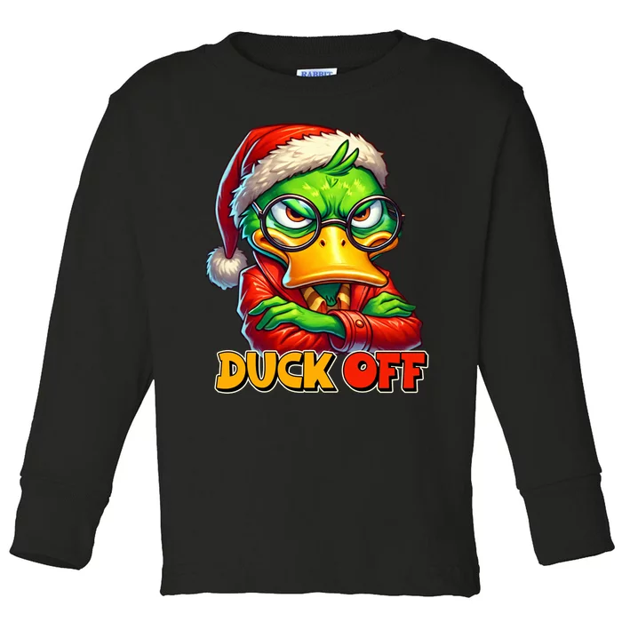 Duck Off Funny Sarcastic Grumpy Duck Christmas Toddler Long Sleeve Shirt