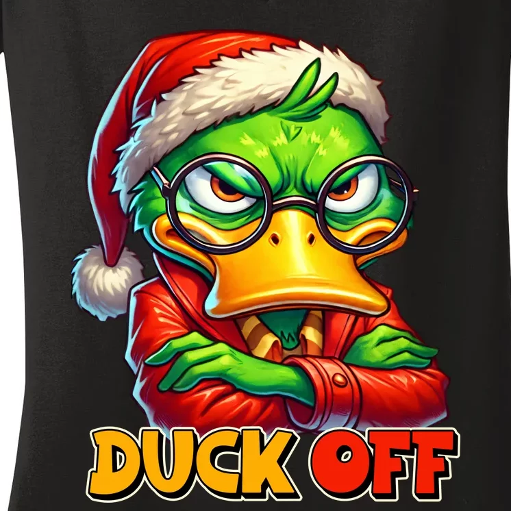 Duck Off Funny Sarcastic Grumpy Duck Christmas Women's V-Neck T-Shirt