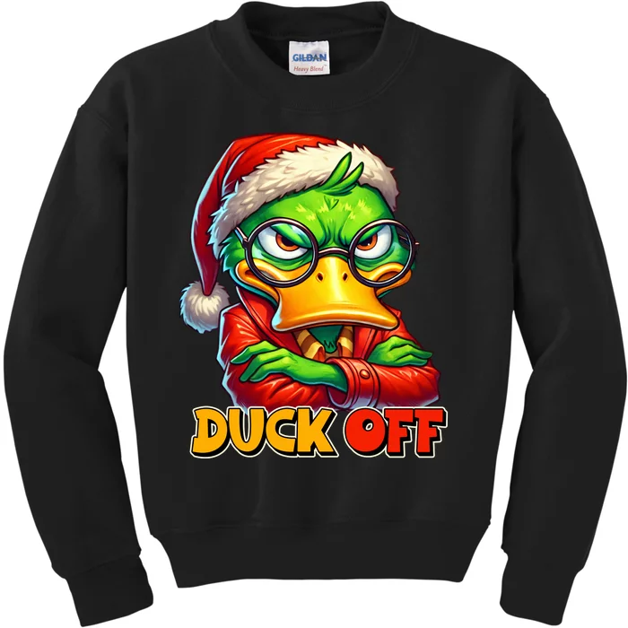 Duck Off Funny Sarcastic Grumpy Duck Christmas Kids Sweatshirt