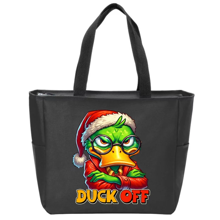 Duck Off Funny Sarcastic Grumpy Duck Christmas Zip Tote Bag