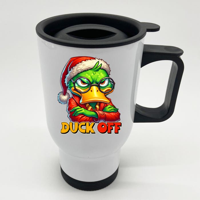 Duck Off Funny Sarcastic Grumpy Duck Christmas Front & Back Stainless Steel Travel Mug