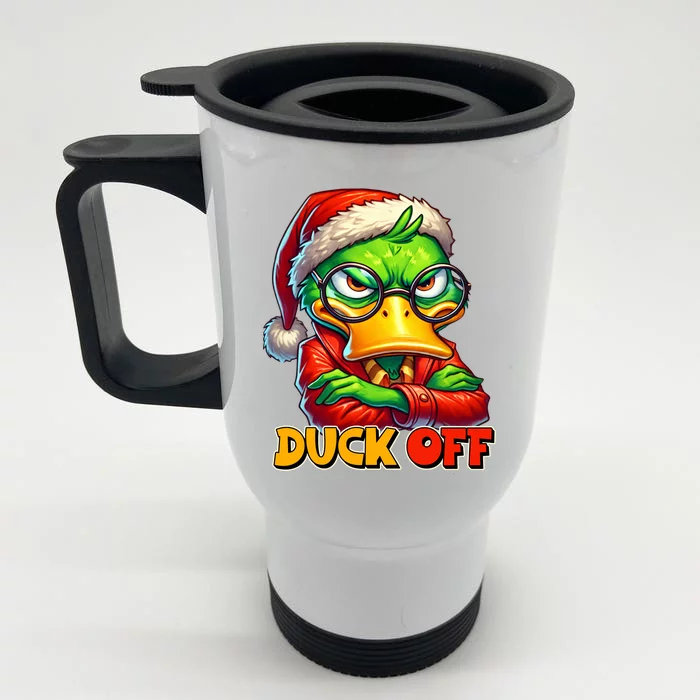 Duck Off Funny Sarcastic Grumpy Duck Christmas Front & Back Stainless Steel Travel Mug