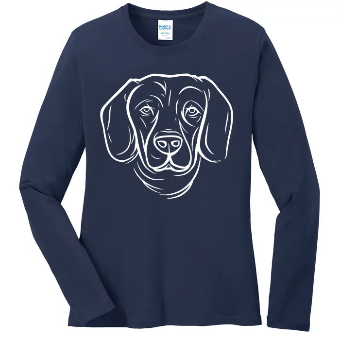 Dog Face Outlined Ladies Long Sleeve Shirt