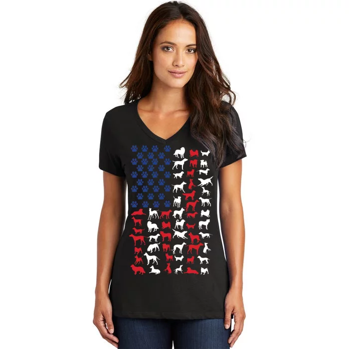 Dog Flag USA Women's V-Neck T-Shirt