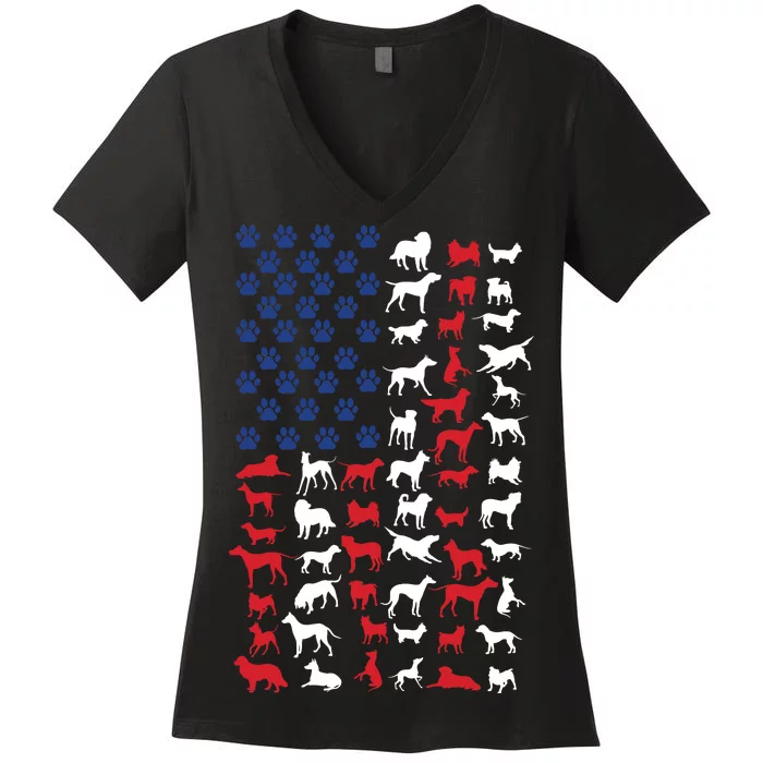 Dog Flag USA Women's V-Neck T-Shirt