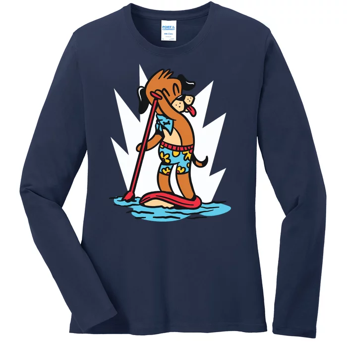 Dog Paddle Boarding Ladies Long Sleeve Shirt