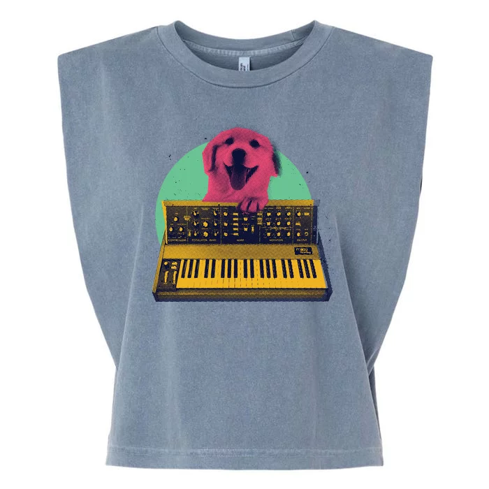 Dog Playing Piano Garment-Dyed Women's Muscle Tee