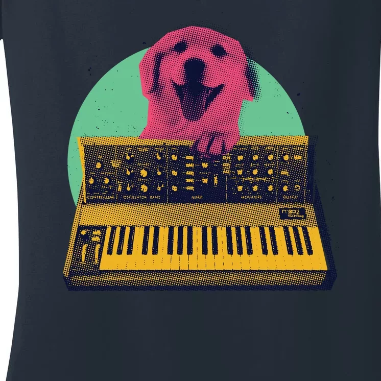 Dog Playing Piano Women's V-Neck T-Shirt