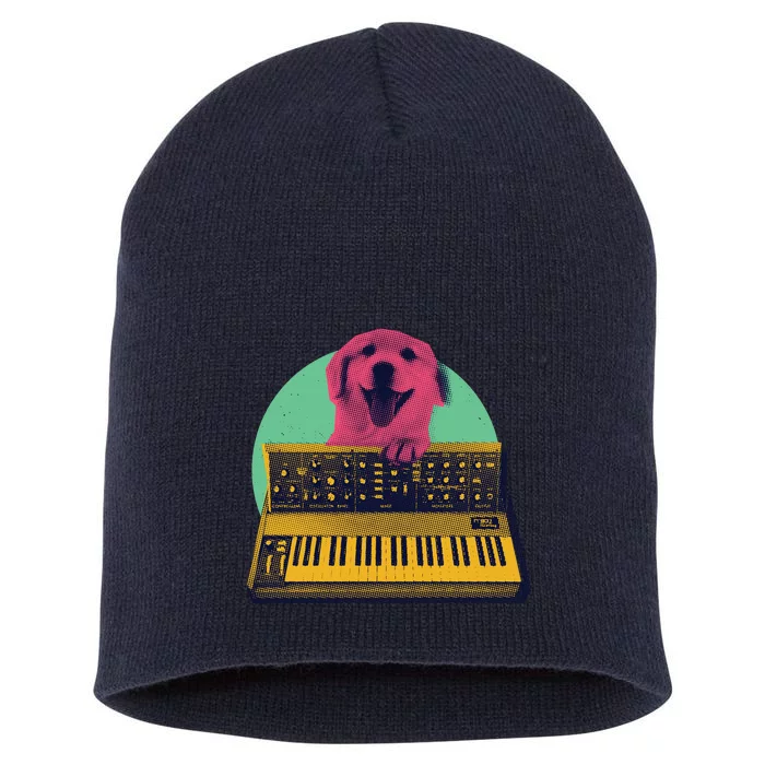 Dog Playing Piano Short Acrylic Beanie