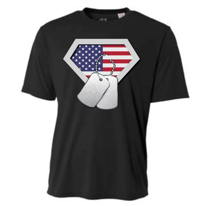 Dog Tag American Flag Superhero Emblem Cooling Performance Crew T-Shirt