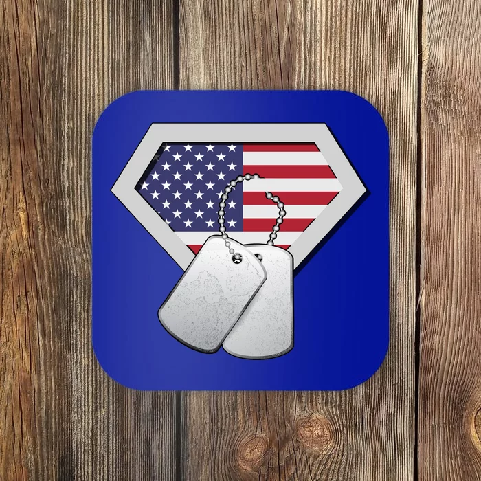 Dog Tag American Flag Superhero Emblem Coaster