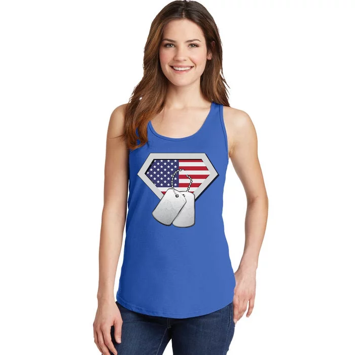 Dog Tag American Flag Superhero Emblem Ladies Essential Tank