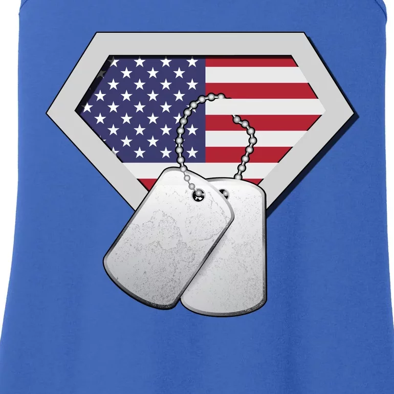 Dog Tag American Flag Superhero Emblem Ladies Essential Tank