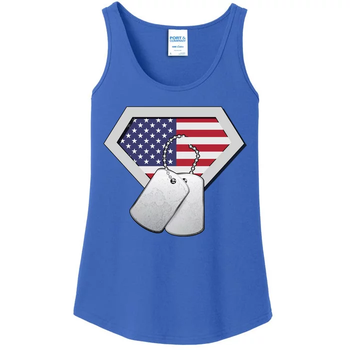 Dog Tag American Flag Superhero Emblem Ladies Essential Tank