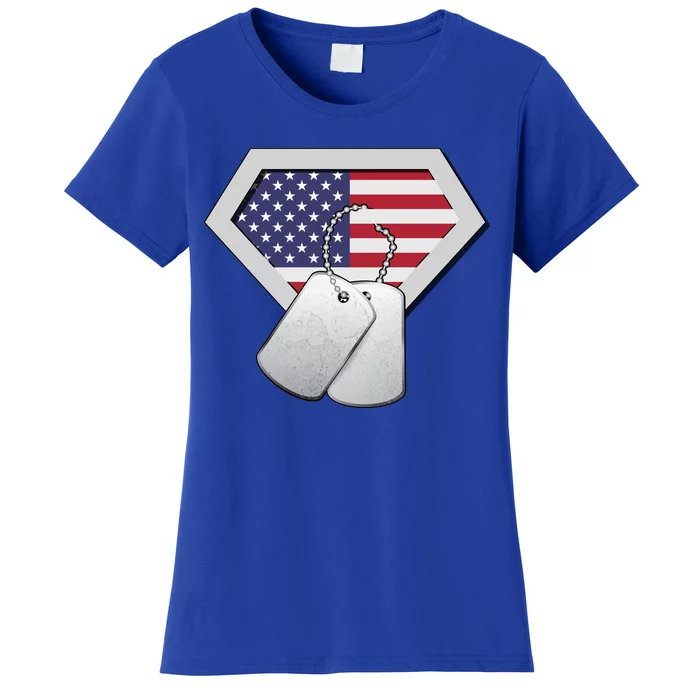 Dog Tag American Flag Superhero Emblem Women's T-Shirt