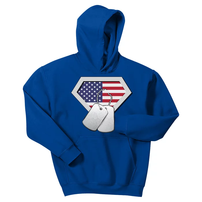 Dog Tag American Flag Superhero Emblem Kids Hoodie