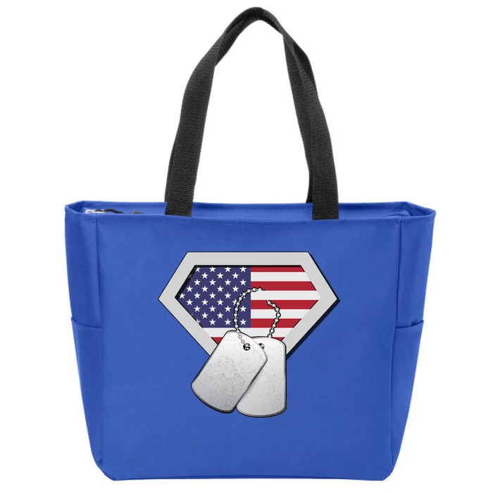 Dog Tag American Flag Superhero Emblem Zip Tote Bag