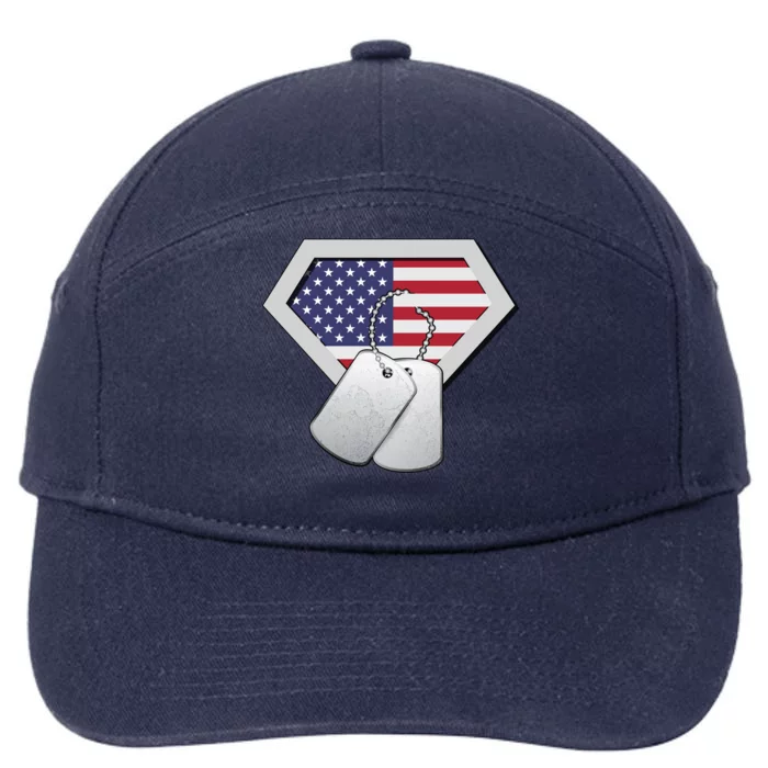 Dog Tag American Flag Superhero Emblem 7-Panel Snapback Hat