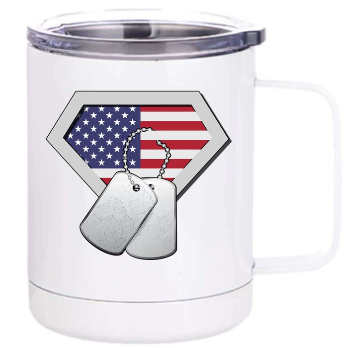 Dog Tag American Flag Superhero Emblem Front & Back 12oz Stainless Steel Tumbler Cup