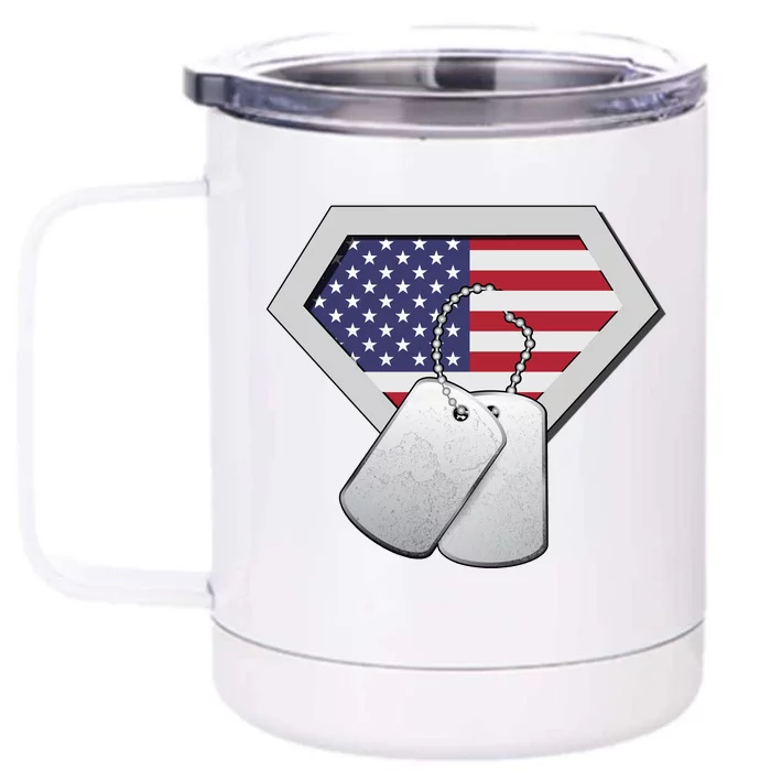 Dog Tag American Flag Superhero Emblem Front & Back 12oz Stainless Steel Tumbler Cup