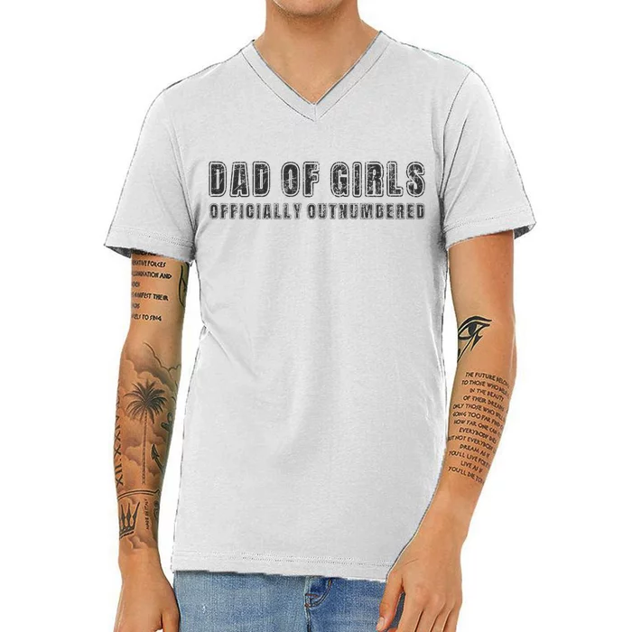 Dad Of Girl O.fficially Outnumbered Funny Father's Day Vinta V-Neck T-Shirt