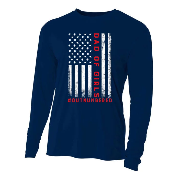 Dad Of Girl Outnumbered Vintage American Flag 4th Of July Cooling Performance Long Sleeve Crew