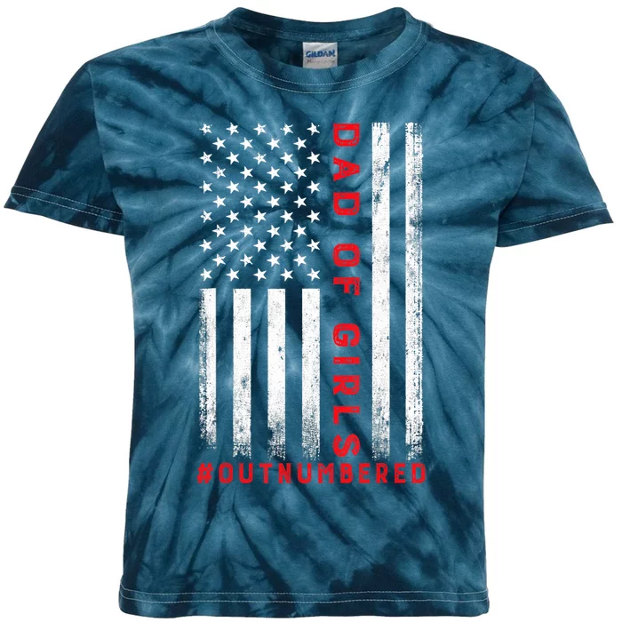 Dad Of Girl Outnumbered Vintage American Flag 4th Of July Kids Tie-Dye T-Shirt