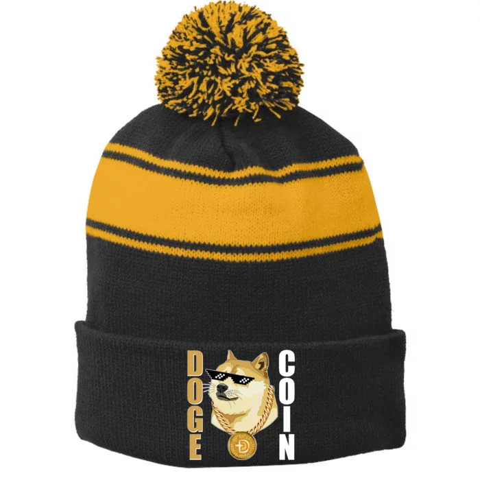 Doge Coin Gansta Thug Dogecoin Crypto Currency Stripe Pom Pom Beanie