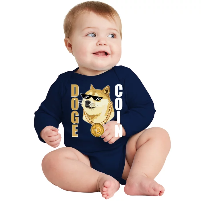 Doge Coin Gansta Thug Dogecoin Crypto Currency Baby Long Sleeve Bodysuit