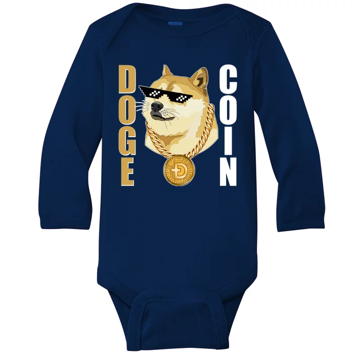 Doge Coin Gansta Thug Dogecoin Crypto Currency Baby Long Sleeve Bodysuit