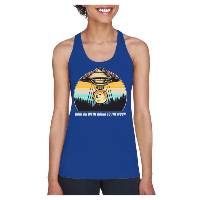 Doge Coin UFO Doge Crypto Currency To The Moon Women's Racerback Tank