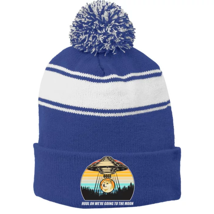 Doge Coin UFO Doge Crypto Currency To The Moon Stripe Pom Pom Beanie