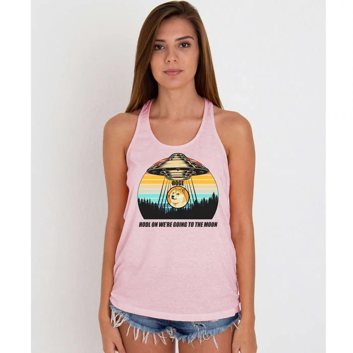 Doge Coin UFO Doge Crypto Currency To The Moon Women's Knotted Racerback Tank