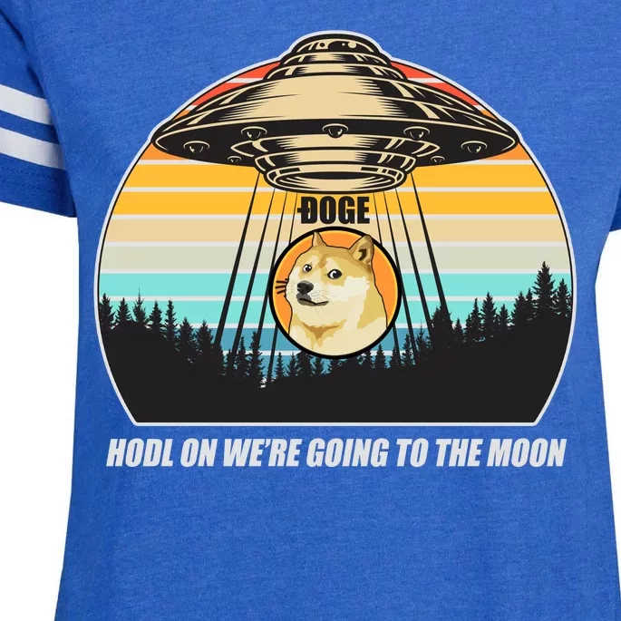 Doge Coin UFO Doge Crypto Currency To The Moon Enza Ladies Jersey Football T-Shirt