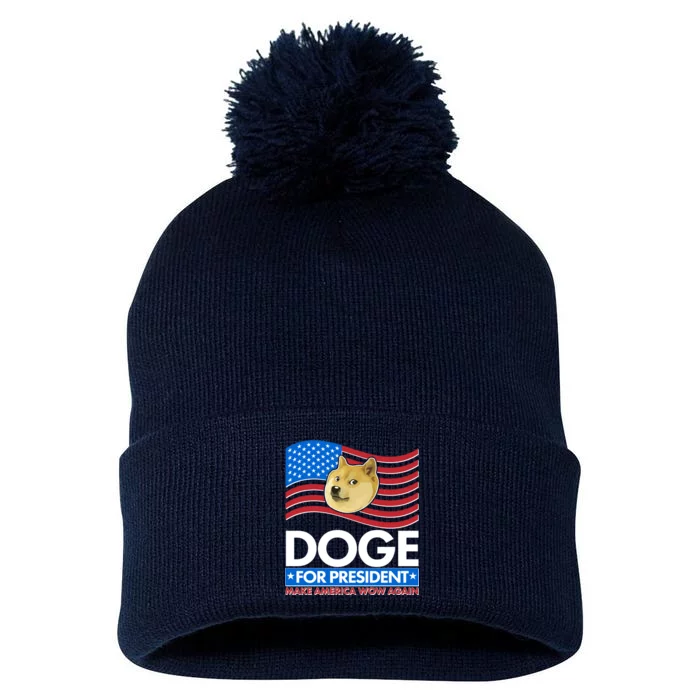 DOGE For President Make America Wow Again Pom Pom 12in Knit Beanie