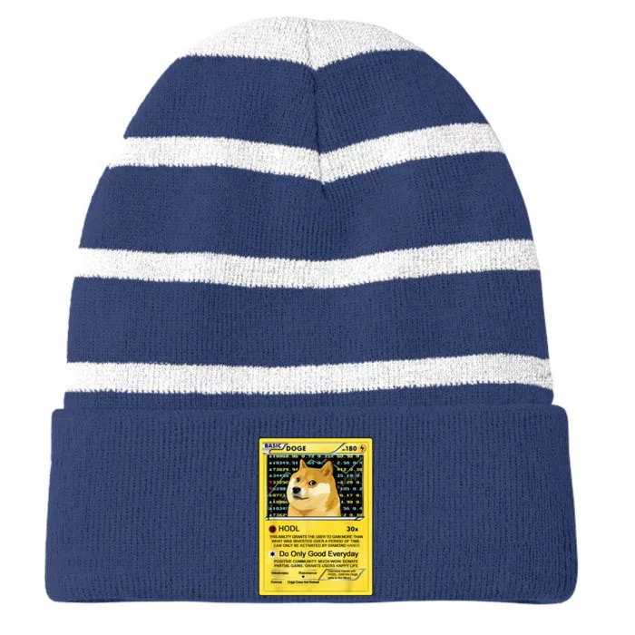 Doge HODL Card Crypto Currency Funny Striped Beanie with Solid Band