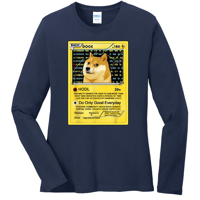 Doge HODL Card Crypto Currency Funny Ladies Missy Fit Long Sleeve Shirt