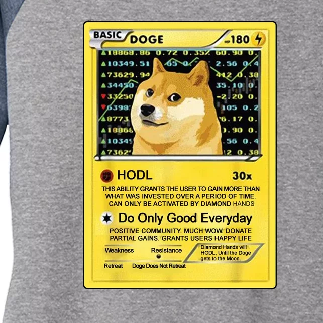 Doge HODL Card Crypto Currency Funny Women's Tri-Blend 3/4-Sleeve Raglan Shirt