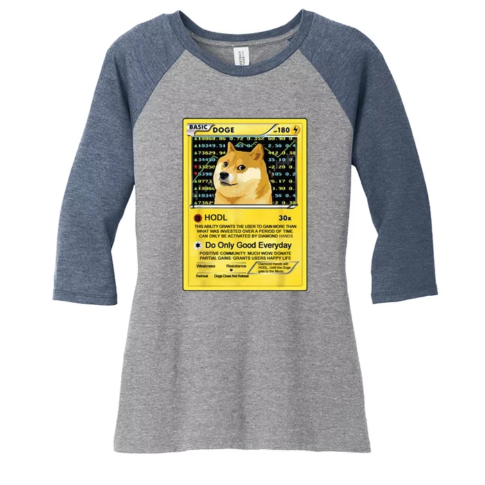 Doge HODL Card Crypto Currency Funny Women's Tri-Blend 3/4-Sleeve Raglan Shirt