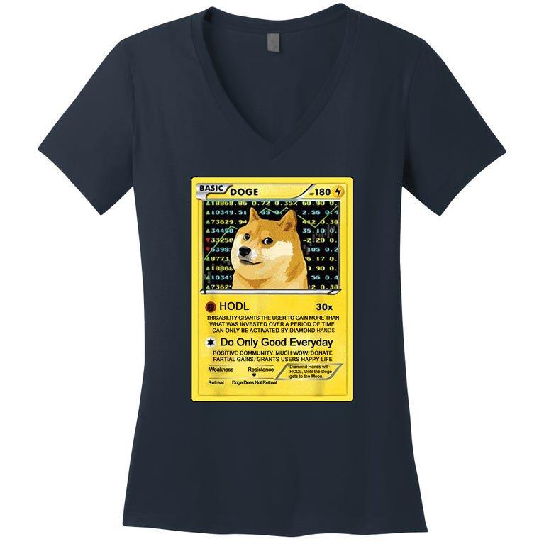 Doge HODL Card Crypto Currency Funny Women's V-Neck T-Shirt