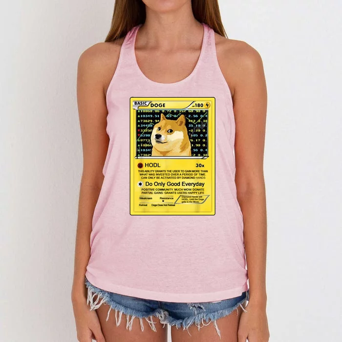 Doge HODL Card Crypto Currency Funny Women's Knotted Racerback Tank