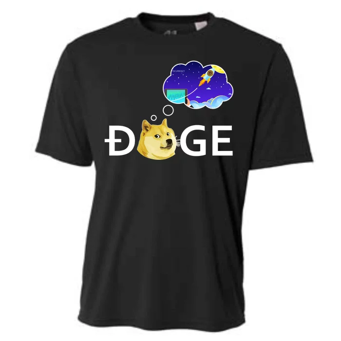 Doge To The Moon Crypto Currency Dogecoin Cooling Performance Crew T-Shirt