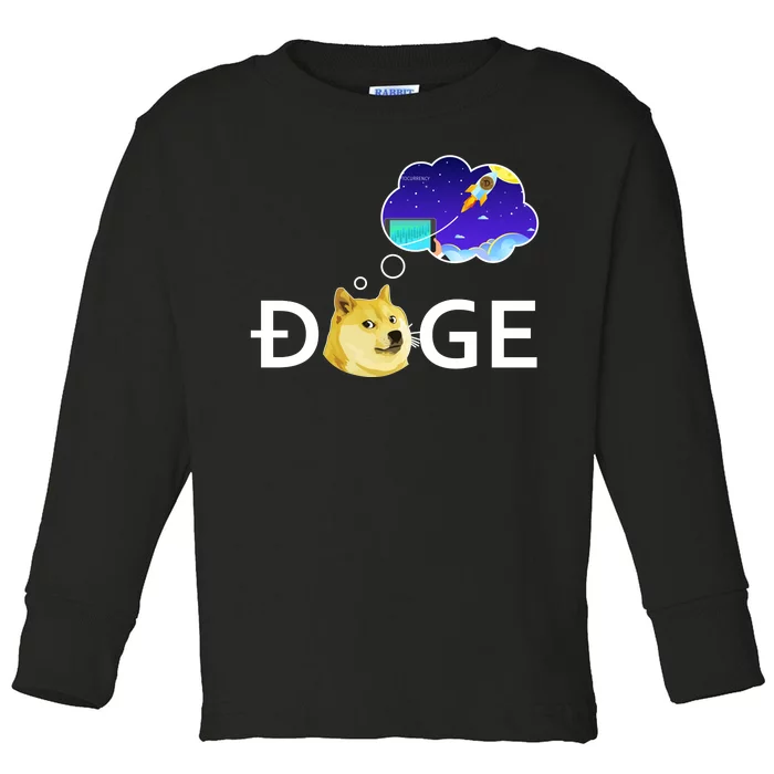 Doge To The Moon Crypto Currency Dogecoin Toddler Long Sleeve Shirt